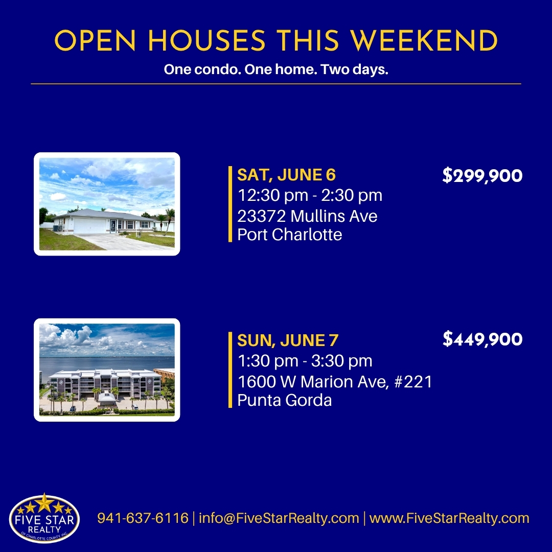 Open houses by Five Star Realty in Port Charlotte and Punta Gorda, FL
